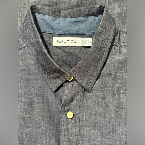 NAUTICA Men’s Blue chambray short sleeve shirt size L.‎ - Picture 9 of 12
